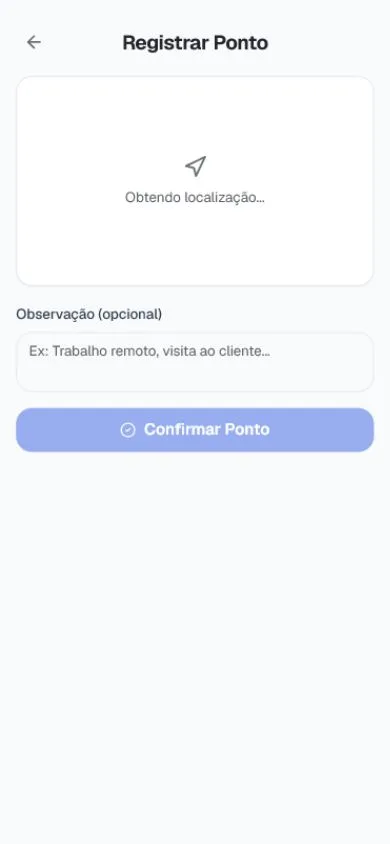 Tela real de registro de ponto do funcionário
