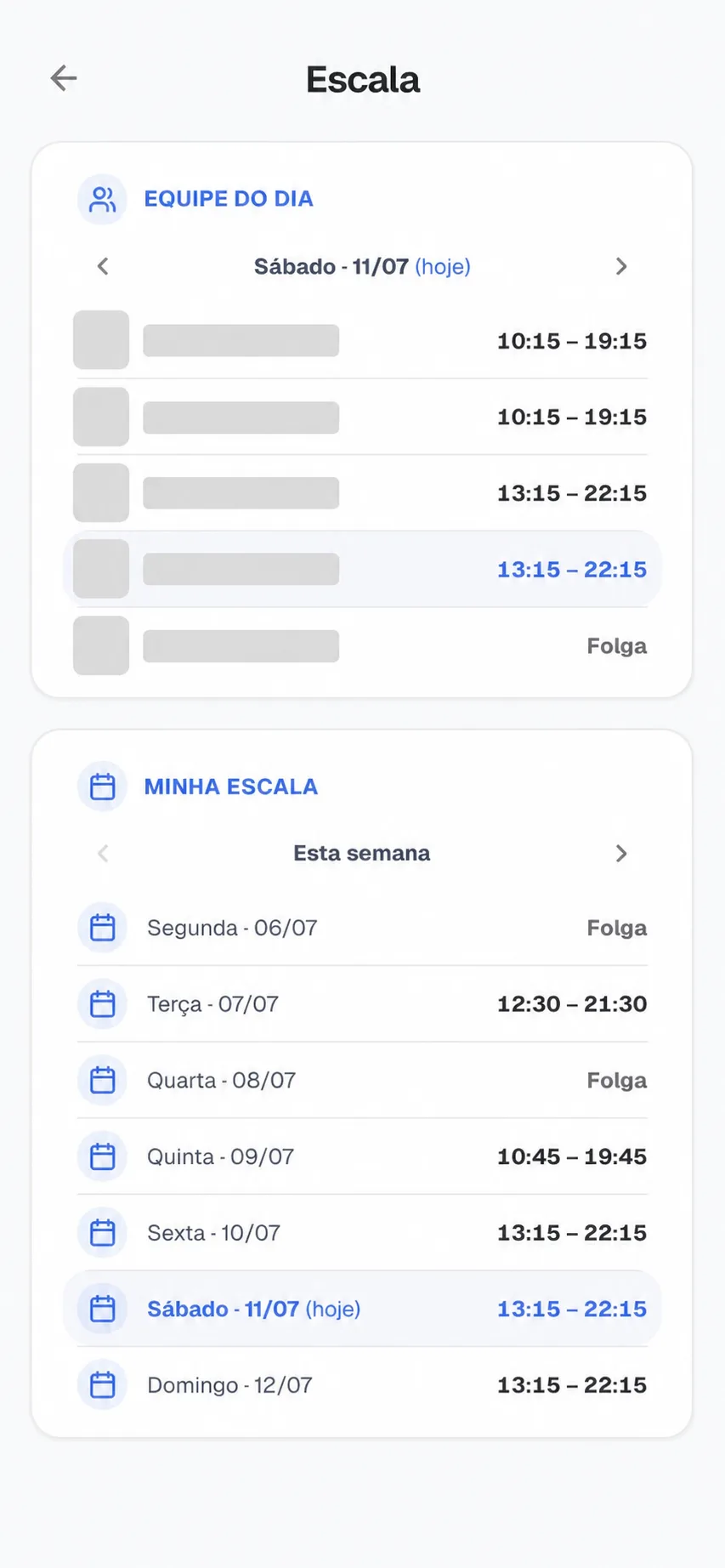 Escala real do funcionário com dados pessoais ocultos